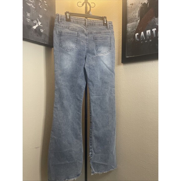Shein Flared Denim Jeans Size 12 Y Blue High Rise Medium Wash 5-Pocket - Picture 4 of 6